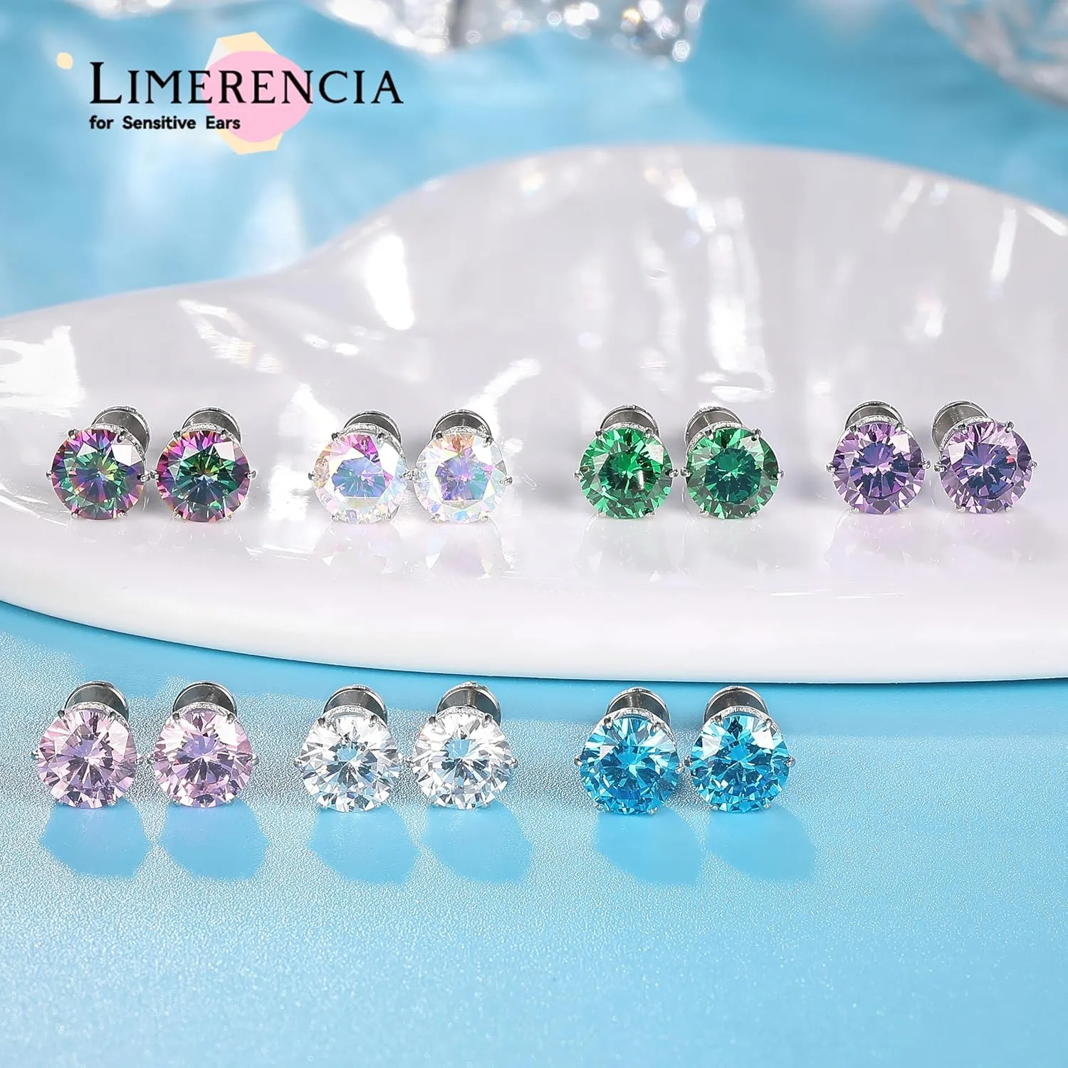 limerencia Pure Titanium CZ Stud Earrings Hypoallergenic F136 Implant Grade Earrings with 5A Simulated Diamonds Stud Earrings for Sensitive Ears