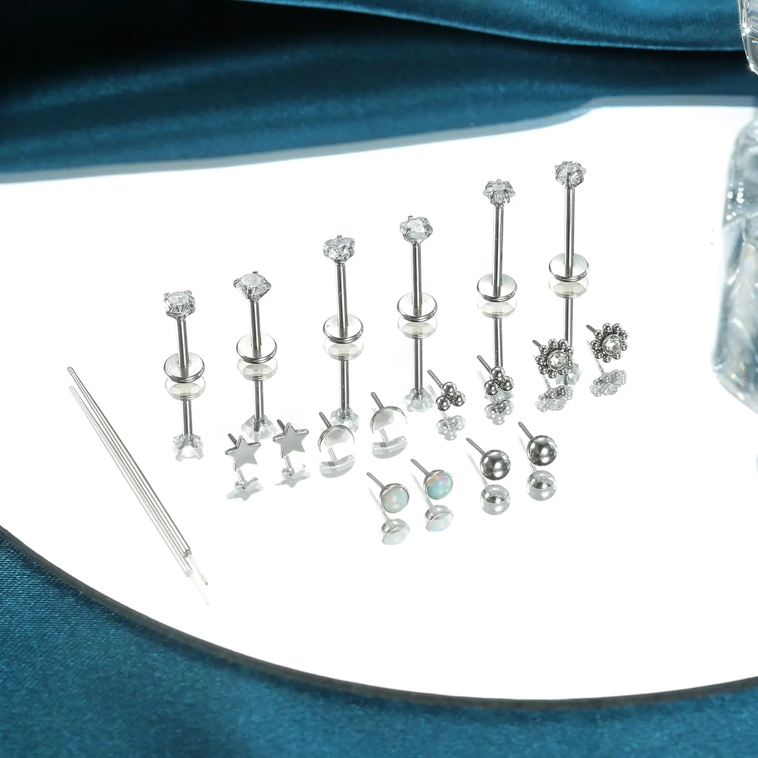 LOLIAS 20G 18G 16G Threadless Nose Studs Rings for Women Men 316L Surgical Steel Push in Flat Back Earrings CZ Lip Labret Nose Rings Studs Cartilage Helix Conch Medusa Nostril Tragus Piercing Jewelry 6mm 8mm 10mm Length