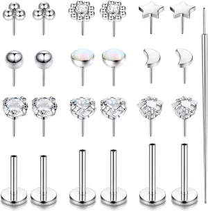 LOLIAS 20G 18G 16G Threadless Nose Studs Rings for Women Men 316L Surgical Steel Push in Flat Back Earrings CZ Lip Labret Nose Rings Studs Cartilage Helix Conch Medusa Nostril Tragus Piercing Jewelry 6mm 8mm 10mm Length