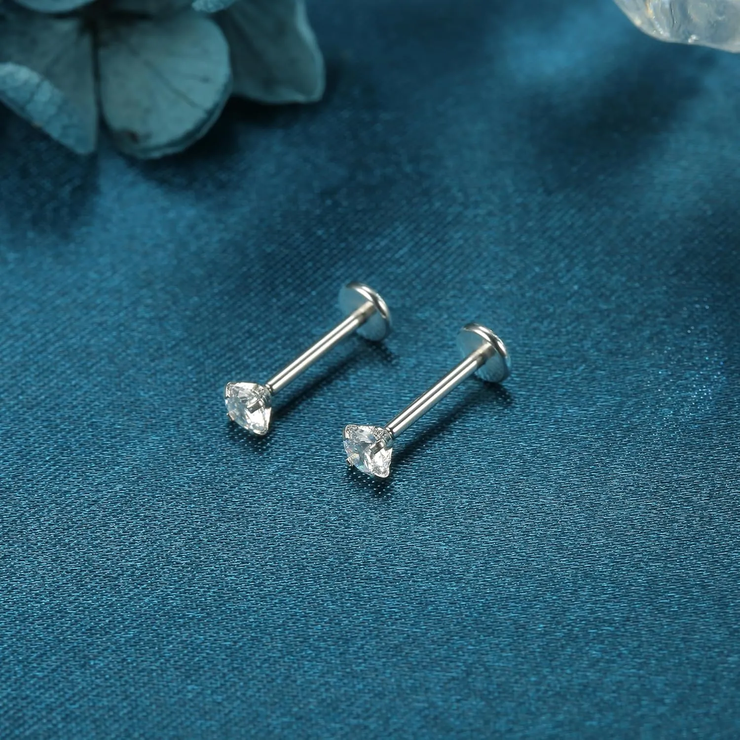 LOLIAS 20G 18G 16G Threadless Nose Studs Rings for Women Men 316L Surgical Steel Push in Flat Back Earrings CZ Lip Labret Nose Rings Studs Cartilage Helix Conch Medusa Nostril Tragus Piercing Jewelry 6mm 8mm 10mm Length