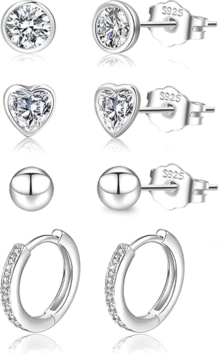 LOUMILEO 4Pairs Sterling Silver Hoop Earrings Hypoallergenic 925 Silver Hoops Earrings for Women Small Sterling Silver Stud Earrings Cartilage Silver Studs Earrings Set for Women Gift