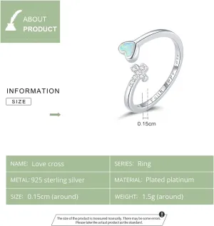 Love Cross Opal Heart Faith Hope Love Open Adjustable Finger Rings For Women 925 Sterling Silver Simple Jewelry SSS-0703-BAM-817