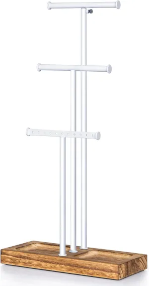 Love-KANKEI Jewelry Tree Stand White Metal and Wood Base Large Storage Jewelry Organizer for Necklaces Bracelets Earrings Holder Jewelry Display Gift White and Carbonized Black