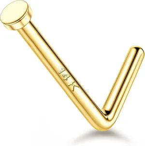 LOYALLOOK 14K Real Gold Nose Rings - Solid Gold Piercing Jewelry in 18G, 20G, L Shape & Corkscrew Styles, Hypoallergenic for Women & Men, 1.5mm, 2mm Flat Top