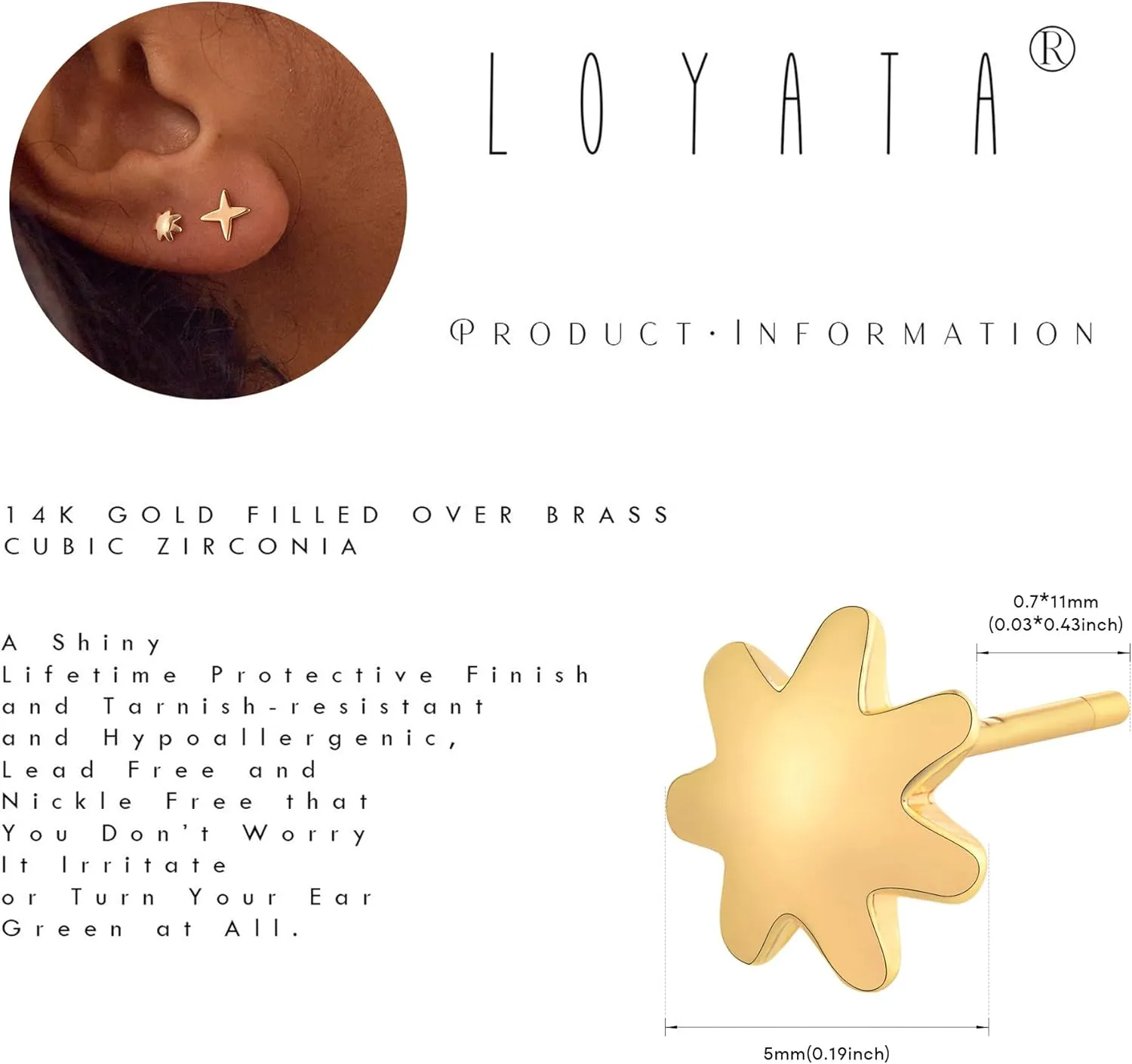 LOYATA Earring Stud Sets for Women 14K Gold Plated 925 Sterling Sliver Post Small Stud Earrings for Women Hypoallergenic Gold Trendy Jewelry for Women