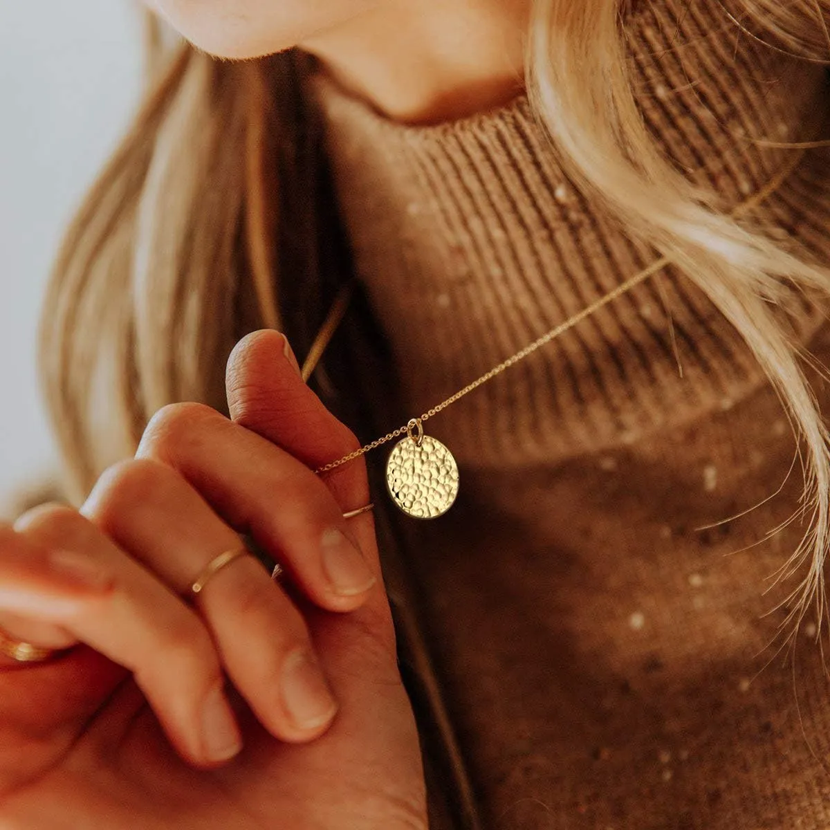 LOYATA Moon Pendant Necklace - 14K Gold Plated Coin Pendant with Crescent, Full Moon and Open Circle Designs for Women