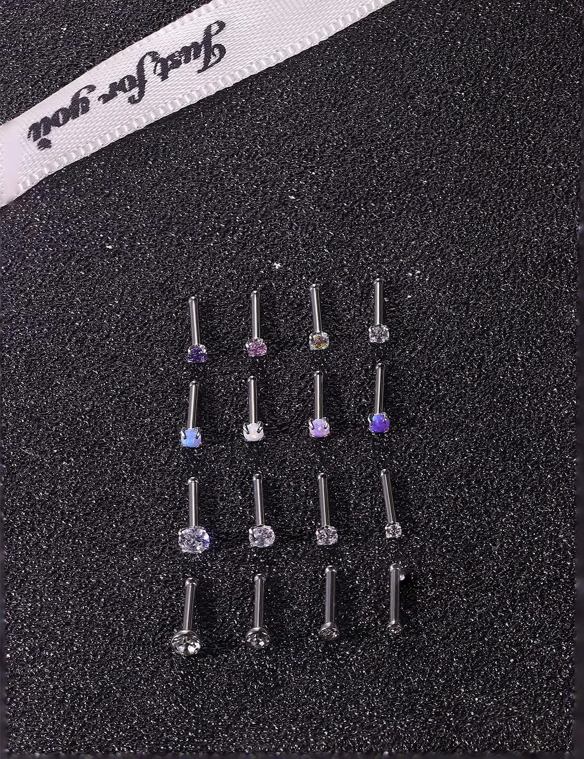 Lsnevsie 18G 20G 22G Stainless Steel Opal Nose Rings Studs for Women Men Nose Piercing Jewelry Top Diamond 1.5mm 2mm 2.5mm 3mm