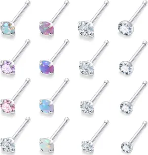 Lsnevsie 18G 20G 22G Stainless Steel Opal Nose Rings Studs for Women Men Nose Piercing Jewelry Top Diamond 1.5mm 2mm 2.5mm 3mm