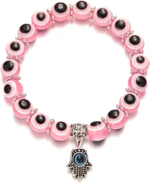 Lucky Evil Eye Bracelets Set Colorful Turkish Amulet Hamsa Evil Eye Beaded Charm Stretch Elastic Bracelet for Women Men
