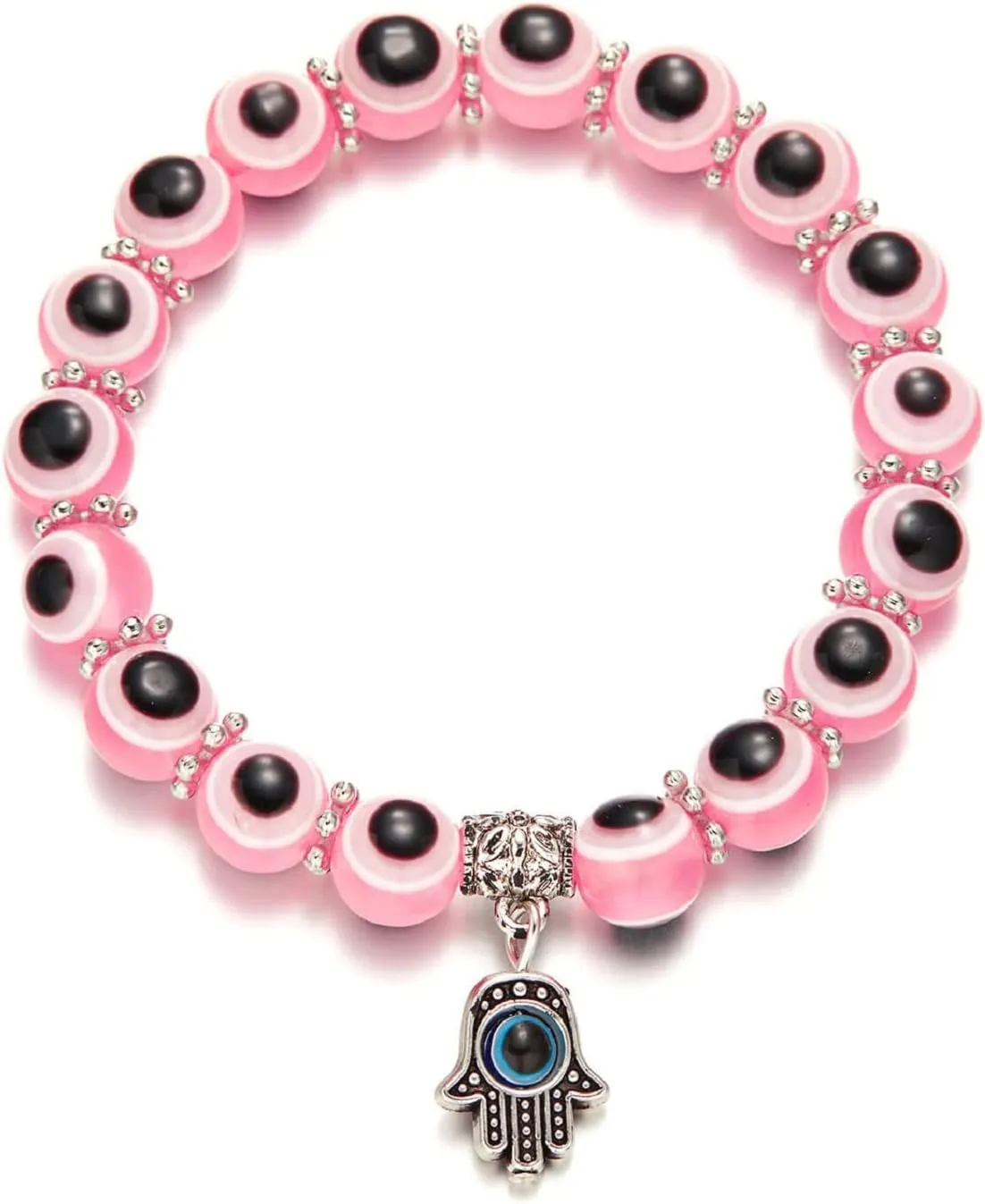 Lucky Evil Eye Bracelets Set Colorful Turkish Amulet Hamsa Evil Eye Beaded Charm Stretch Elastic Bracelet for Women Men