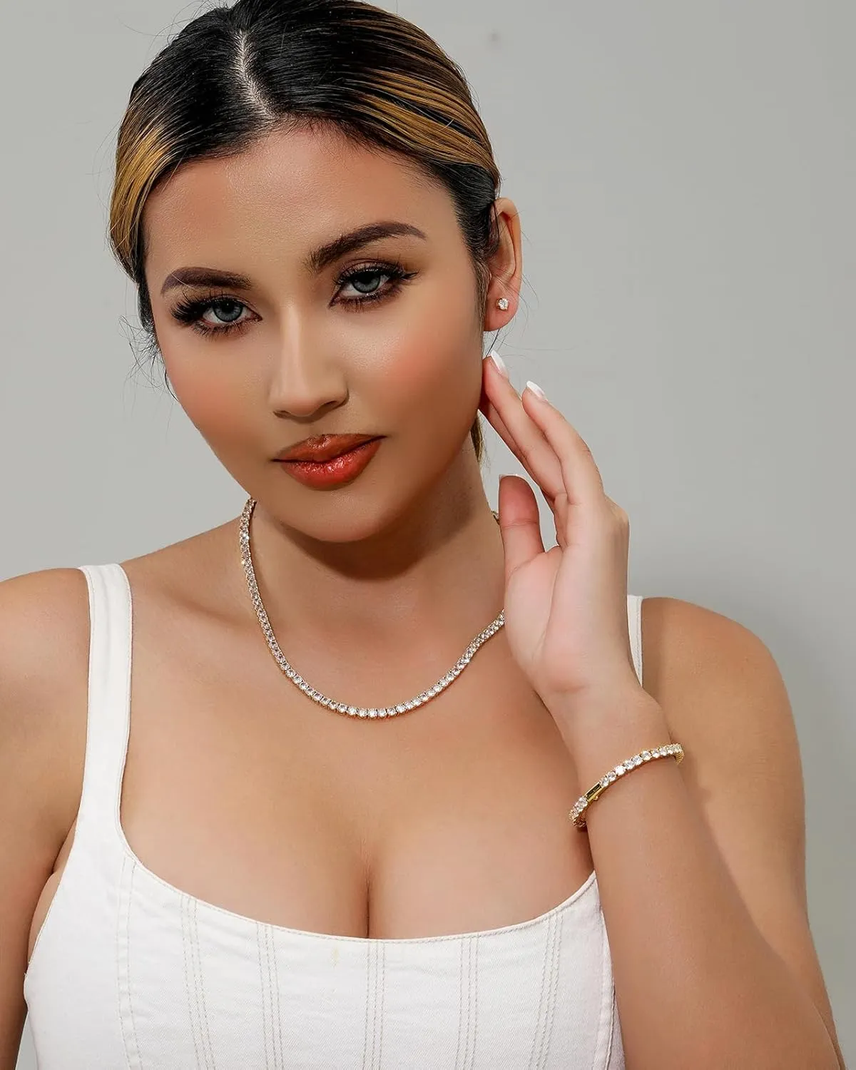 Lulu Mel Tennis Necklace for Women Men, 3/4/5mm Gold Plated Classic silver Tennis Chain Choker Necklace 16-24 Inches, Iced Out 5A Cubic Zirconia Stones Diamond Chain Lady Fashion Dainty Jewelry