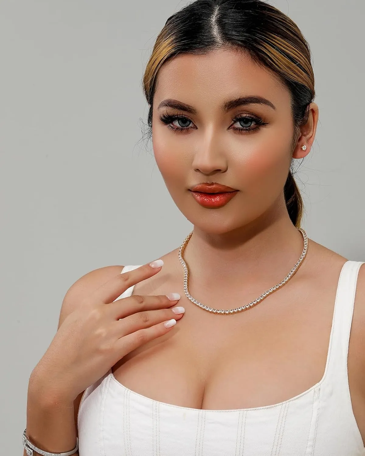 Lulu Mel Tennis Necklace for Women Men, 3/4/5mm Gold Plated Classic silver Tennis Chain Choker Necklace 16-24 Inches, Iced Out 5A Cubic Zirconia Stones Diamond Chain Lady Fashion Dainty Jewelry