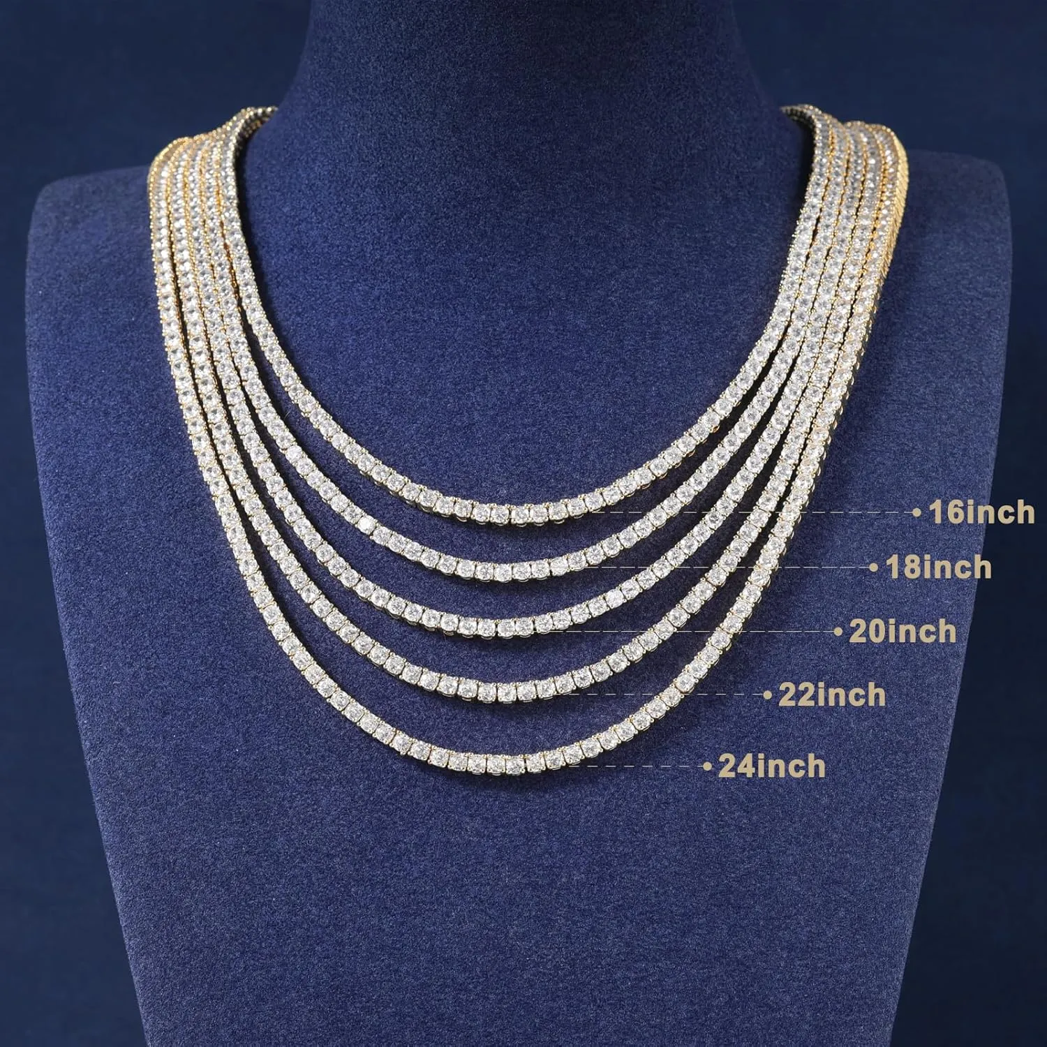 Lulu Mel Tennis Necklace for Women Men, 3/4/5mm Gold Plated Classic silver Tennis Chain Choker Necklace 16-24 Inches, Iced Out 5A Cubic Zirconia Stones Diamond Chain Lady Fashion Dainty Jewelry
