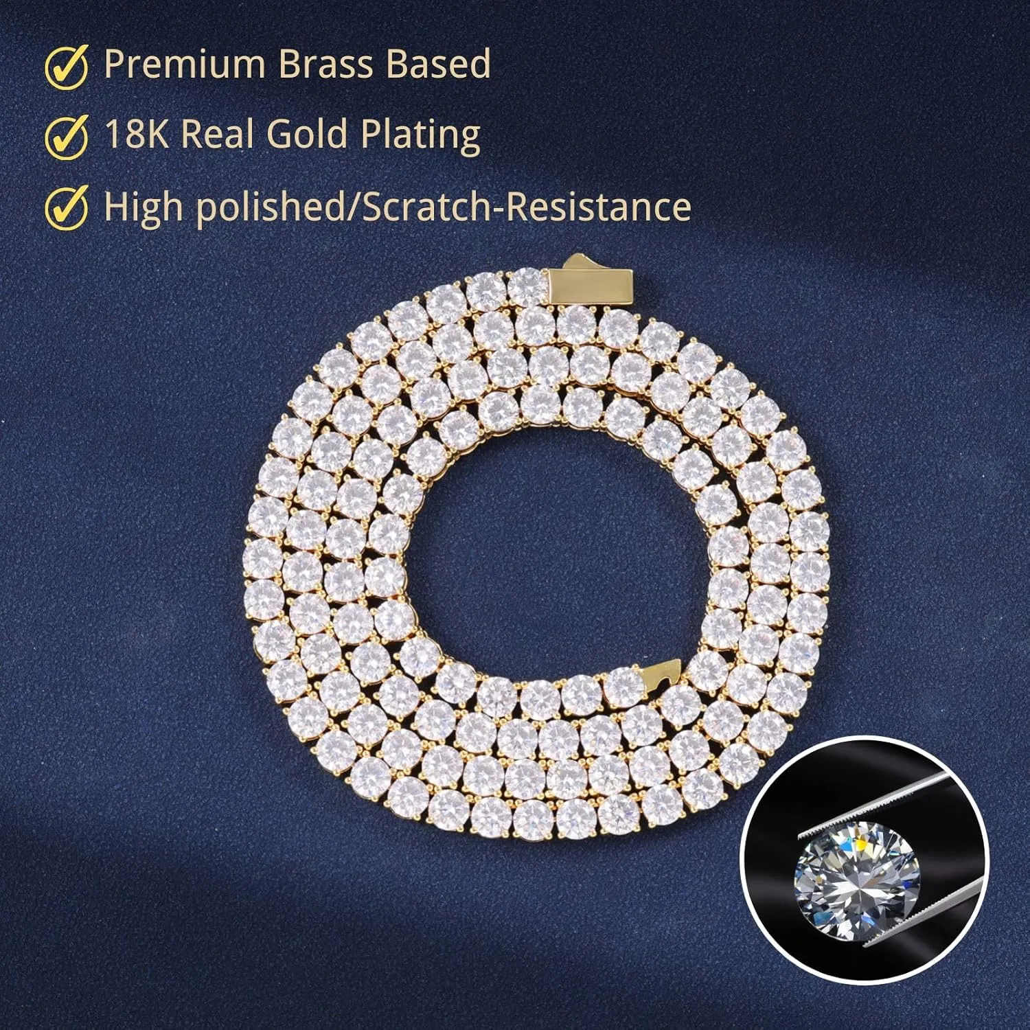 Lulu Mel Tennis Necklace for Women Men, 3/4/5mm Gold Plated Classic silver Tennis Chain Choker Necklace 16-24 Inches, Iced Out 5A Cubic Zirconia Stones Diamond Chain Lady Fashion Dainty Jewelry