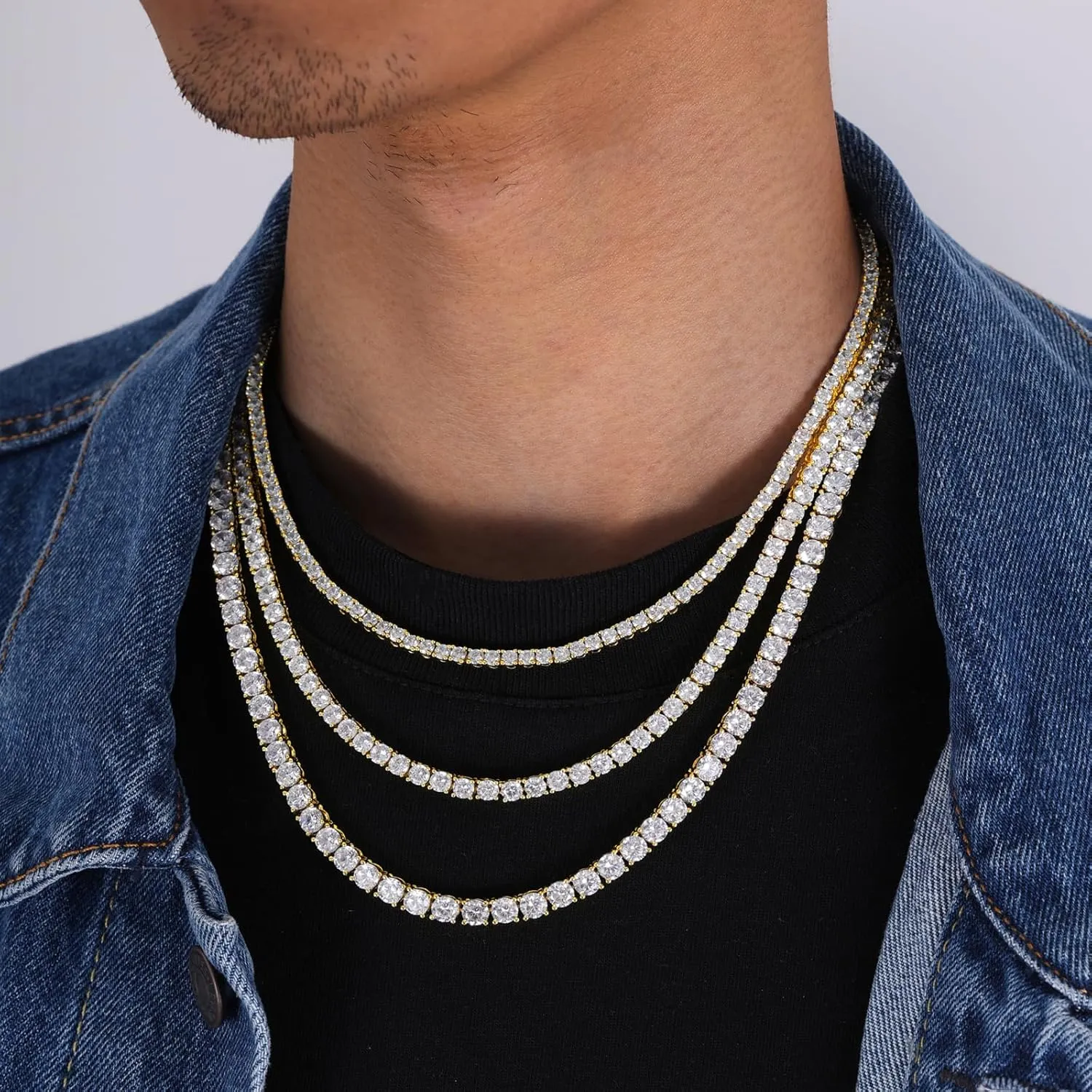 Lulu Mel Tennis Necklace for Women Men, 3/4/5mm Gold Plated Classic silver Tennis Chain Choker Necklace 16-24 Inches, Iced Out 5A Cubic Zirconia Stones Diamond Chain Lady Fashion Dainty Jewelry