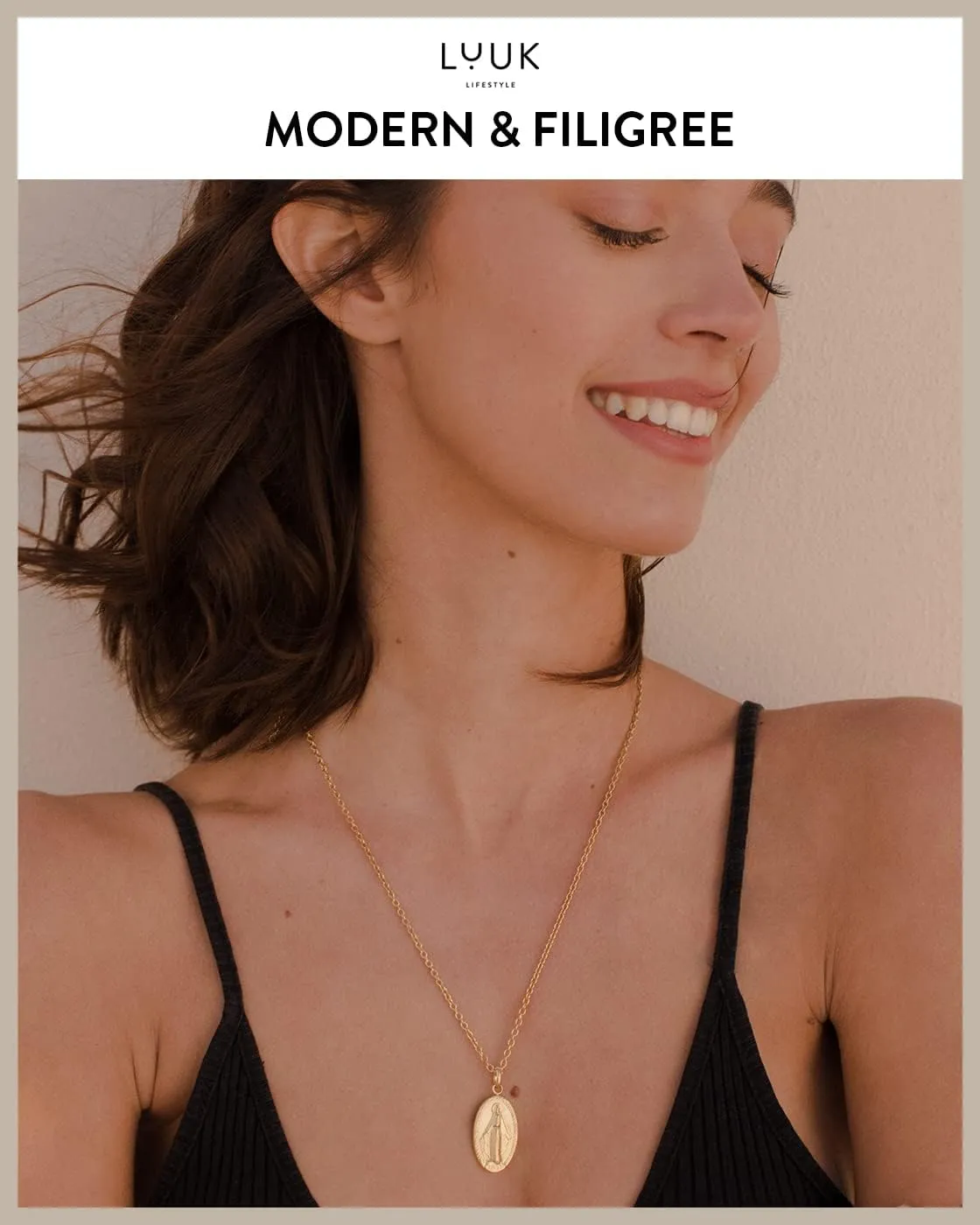 LUUK LIFESTYLE Stainless steel necklace with pendant and HAPPINESS card, 20 adjustable length, lucky charm, friendship chain, Valentine's Day gift, birthday, women's jewelry, silver, gold, rosegold