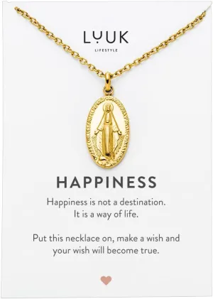 LUUK LIFESTYLE Stainless steel necklace with pendant and HAPPINESS card, 20 adjustable length, lucky charm, friendship chain, Valentine's Day gift, birthday, women's jewelry, silver, gold, rosegold