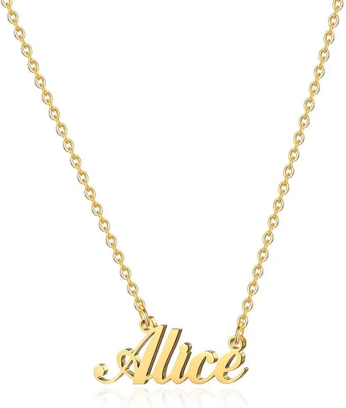 M MOOHAM Gold Custom Name Necklace Personalized - 18K Gold Plated Personalized Name Necklaces for Women, Plate Monogram Necklace Name Necklace