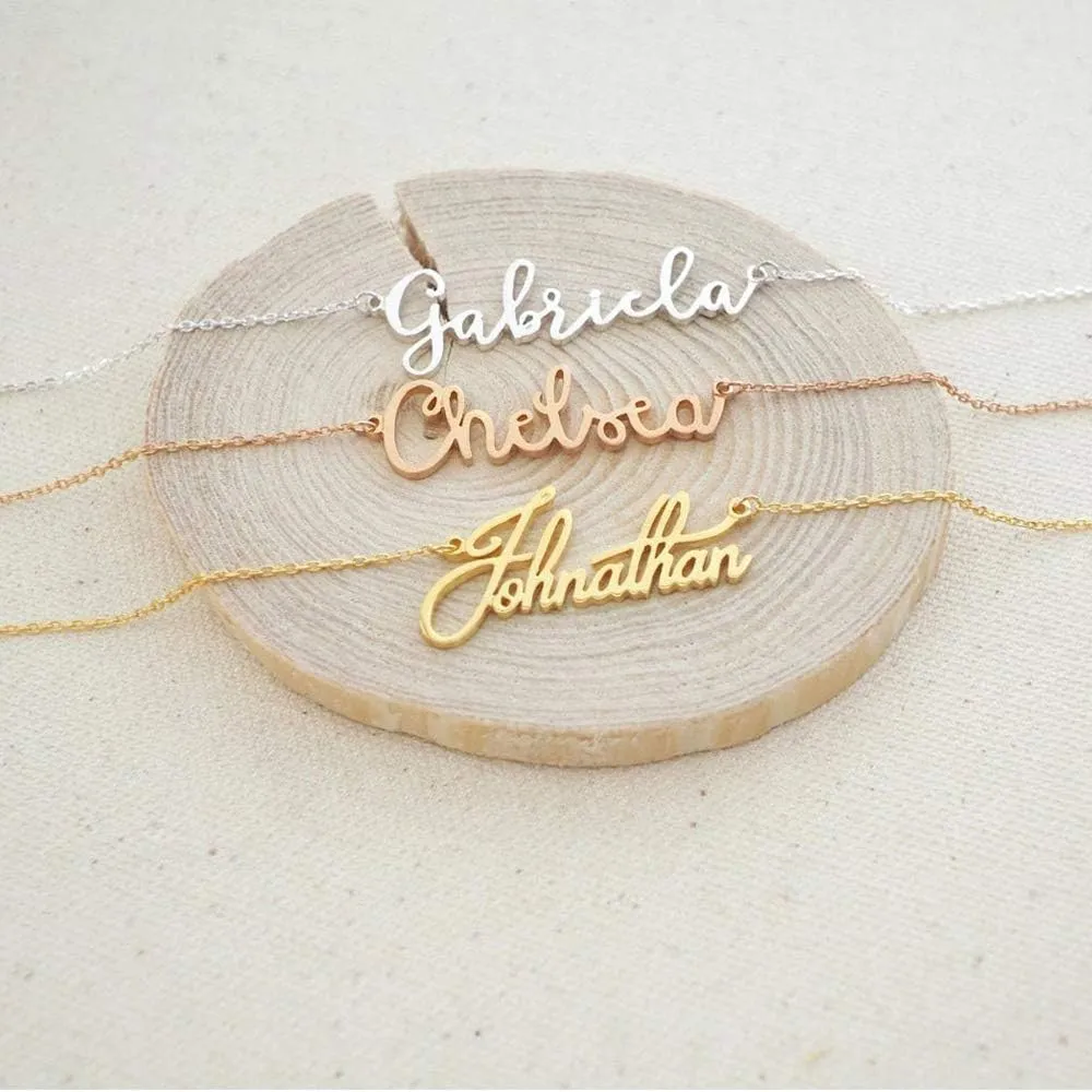 M MOOHAM Gold Custom Name Necklace Personalized - 18K Gold Plated Personalized Name Necklaces for Women, Plate Monogram Necklace Name Necklace