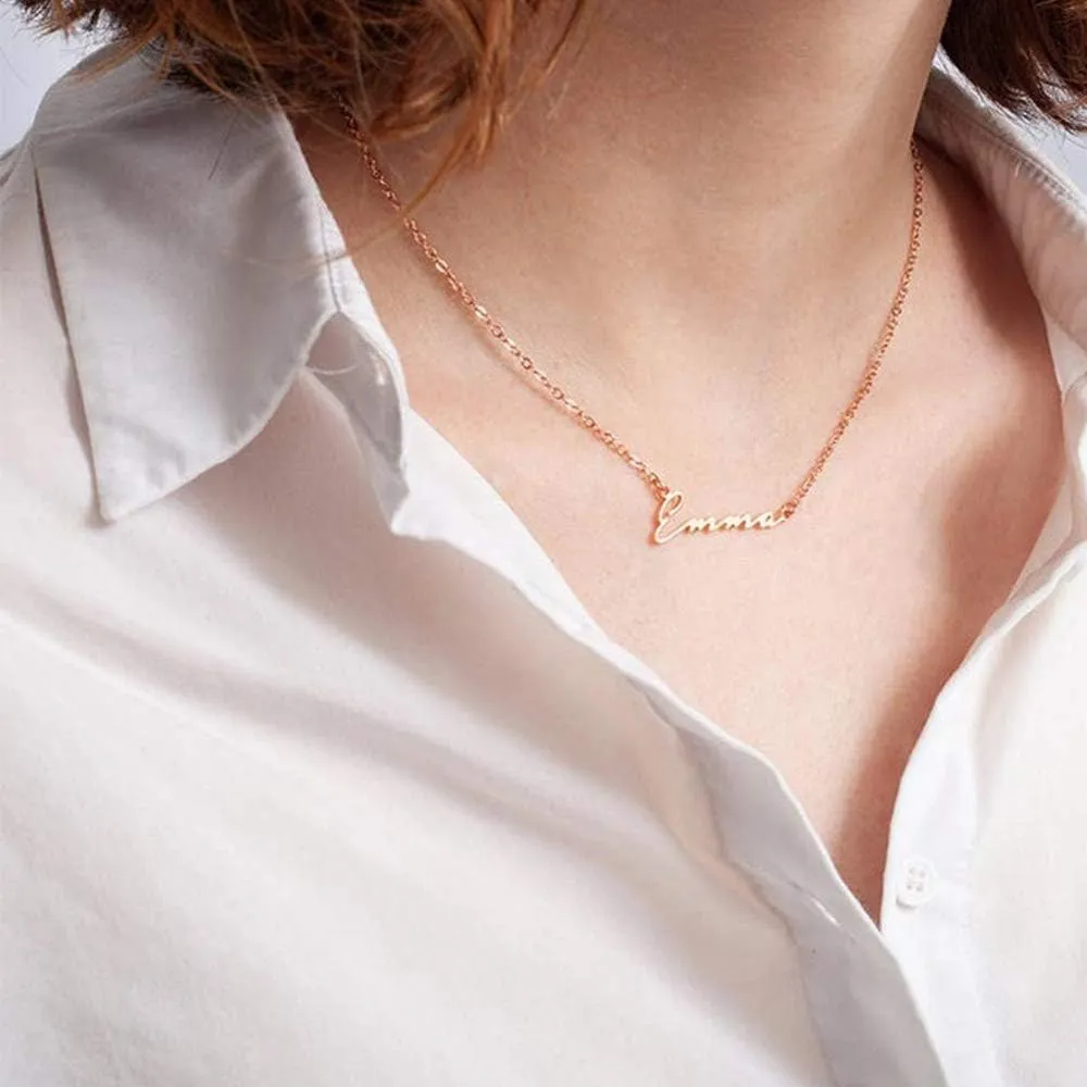 M MOOHAM Gold Custom Name Necklace Personalized - 18K Gold Plated Personalized Name Necklaces for Women, Plate Monogram Necklace Name Necklace
