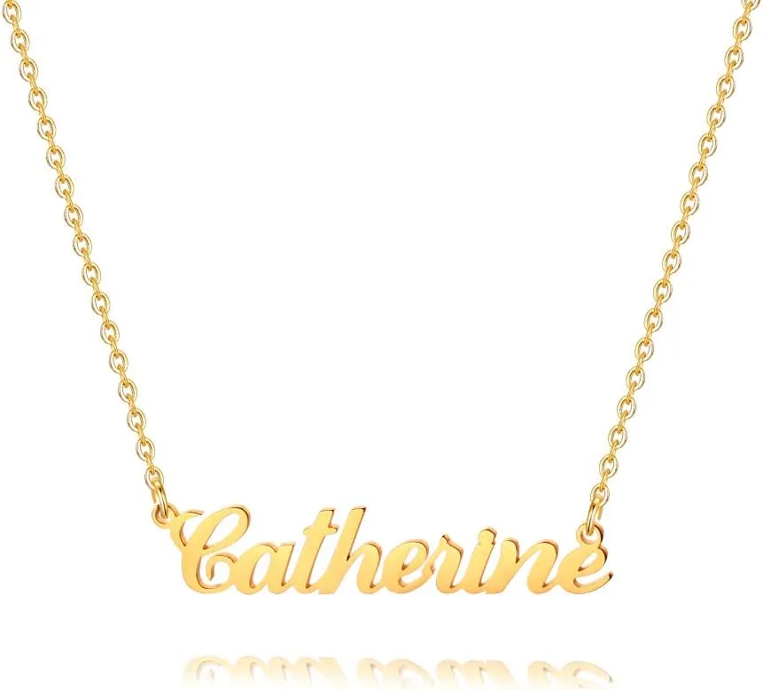 M MOOHAM Gold Custom Name Necklace Personalized - 18K Gold Plated Personalized Name Necklaces for Women, Plate Monogram Necklace Name Necklace