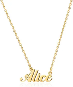 M MOOHAM Gold Custom Name Necklace Personalized - 18K Gold Plated Personalized Name Necklaces for Women, Plate Monogram Necklace Name Necklace