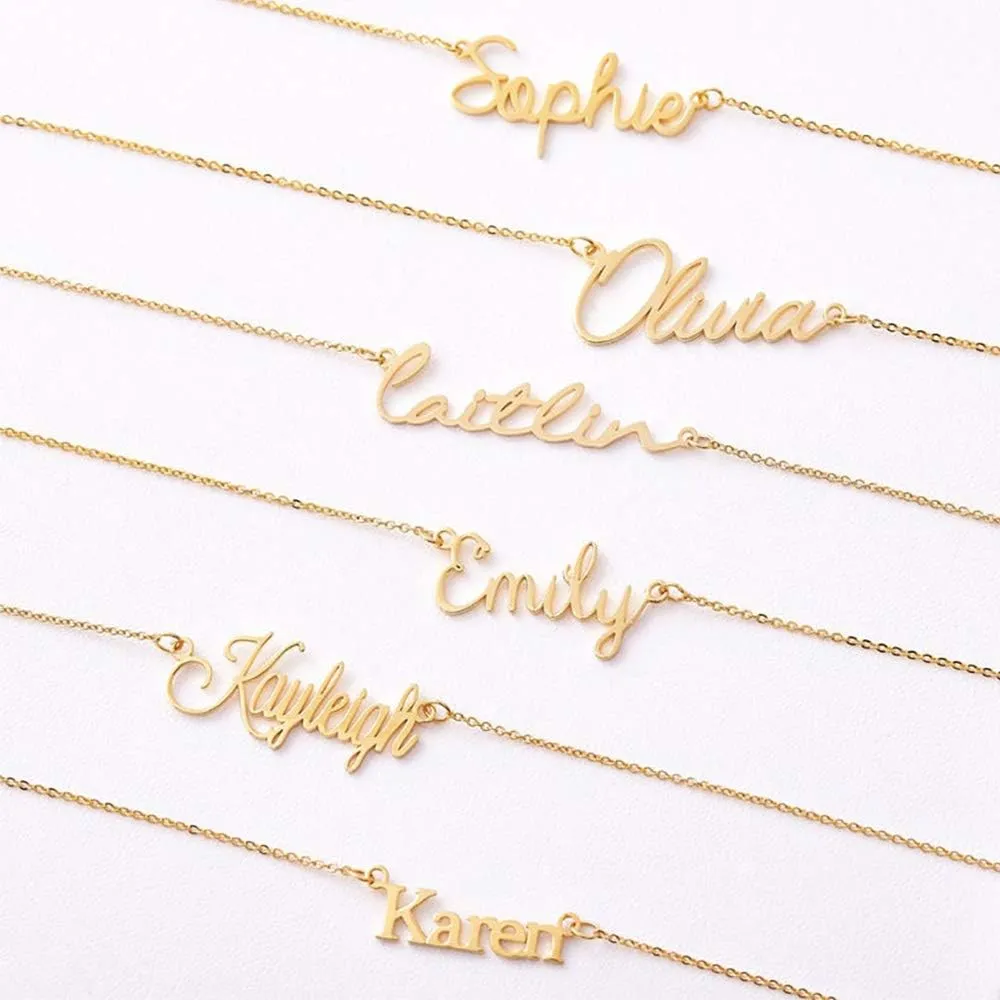 M MOOHAM Gold Custom Name Necklace Personalized - 18K Gold Plated Personalized Name Necklaces for Women, Plate Monogram Necklace Name Necklace