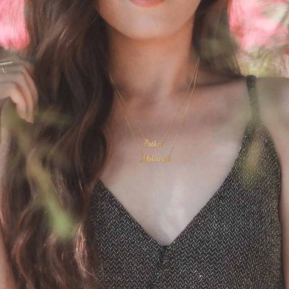 M MOOHAM Gold Custom Name Necklace Personalized - 18K Gold Plated Personalized Name Necklaces for Women, Plate Monogram Necklace Name Necklace