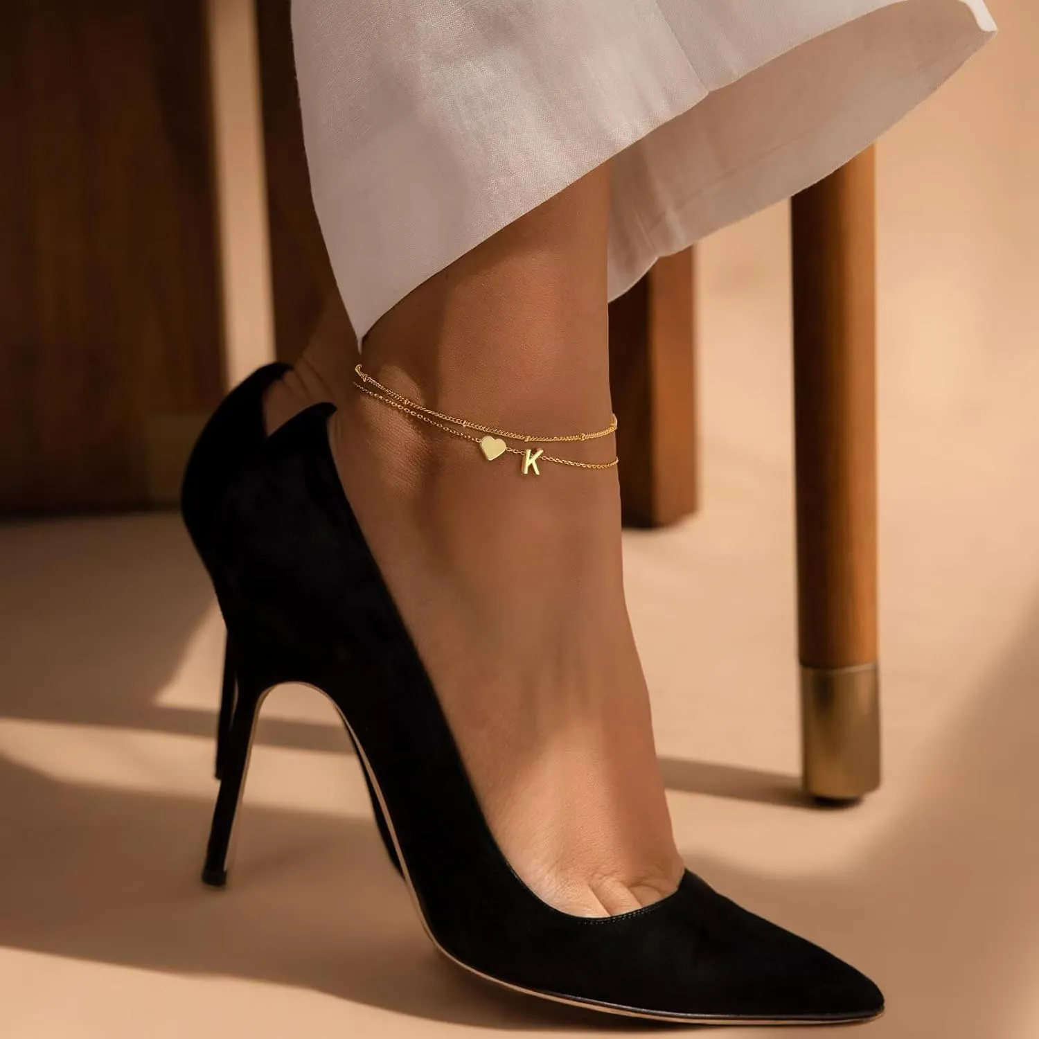 M MOOHAM Gold Initial Ankle Bracelets for Women - Layered Heart Letter A-Z Initial Dainty Gold Anklets for Women Waterproof, Womens Anklets Jewelry Birthday Gifts Jewelry