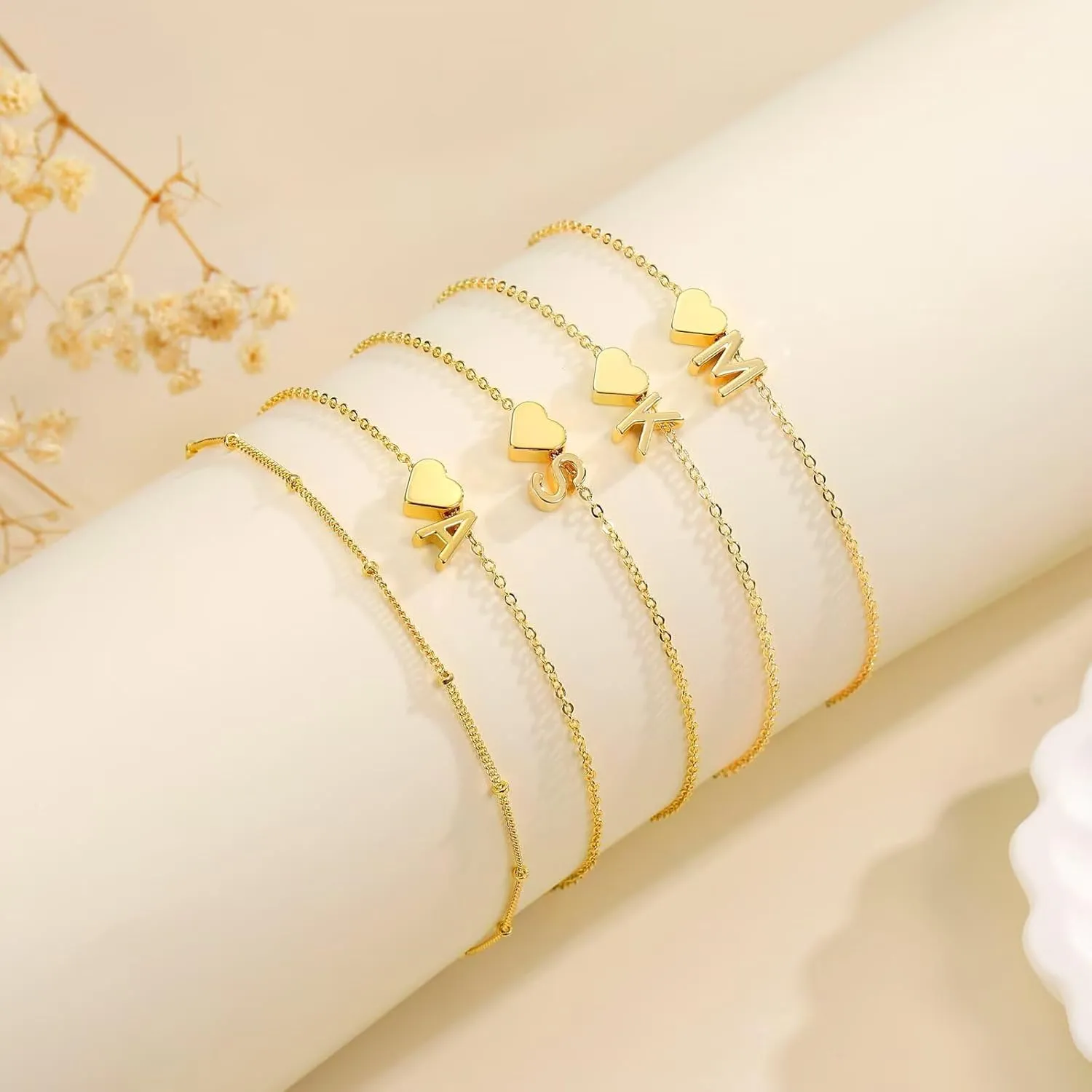 M MOOHAM Gold Initial Ankle Bracelets for Women - Layered Heart Letter A-Z Initial Dainty Gold Anklets for Women Waterproof, Womens Anklets Jewelry Birthday Gifts Jewelry