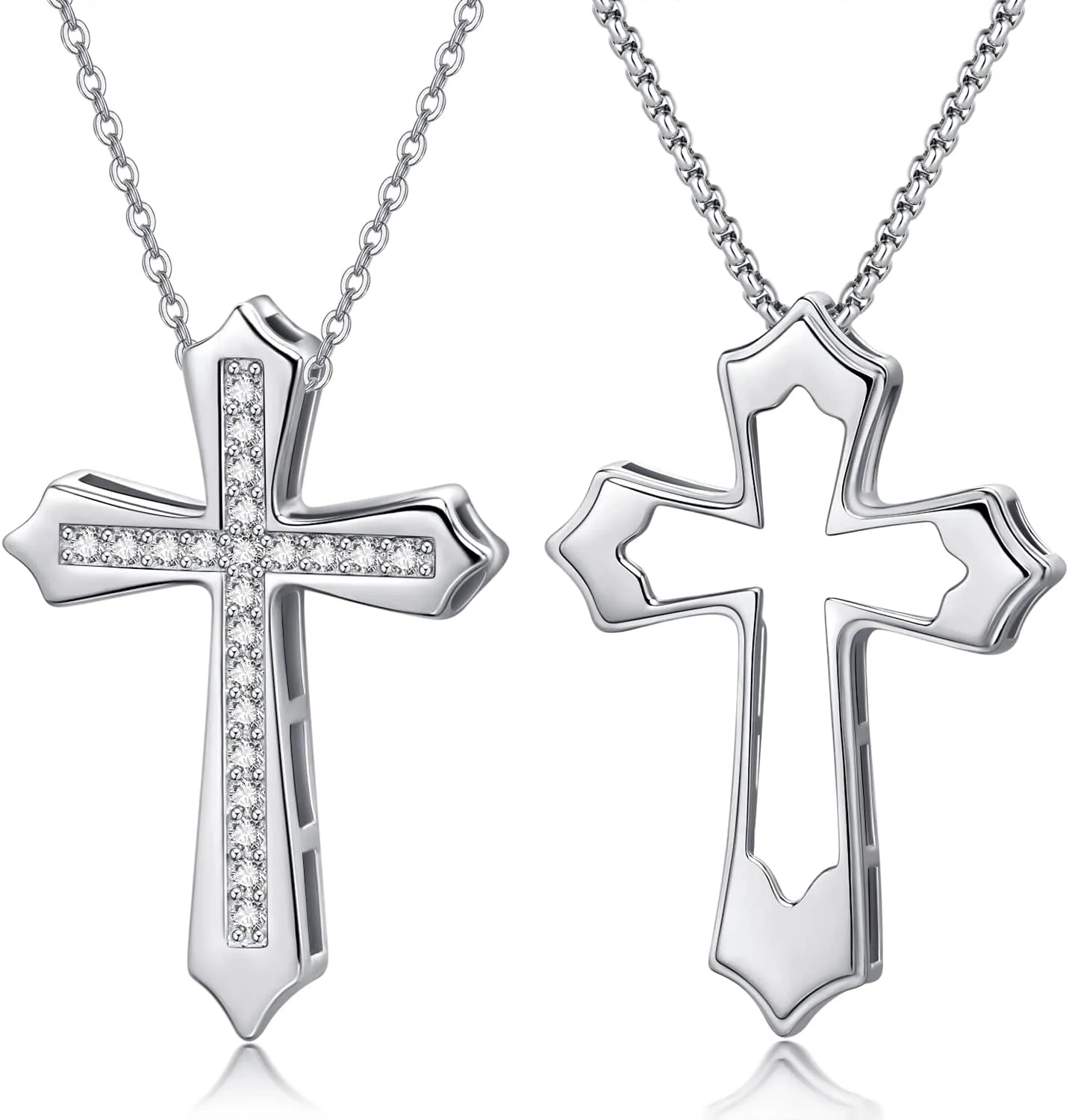 Matching Cross Necklace 925 Sterling Silver Silver/Black Cross Pendant Religious Jewelry Christian Baptism Gift for Men Women