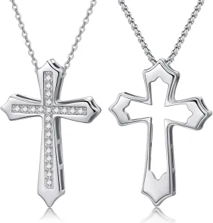 Matching Cross Necklace 925 Sterling Silver Silver/Black Cross Pendant Religious Jewelry Christian Baptism Gift for Men Women