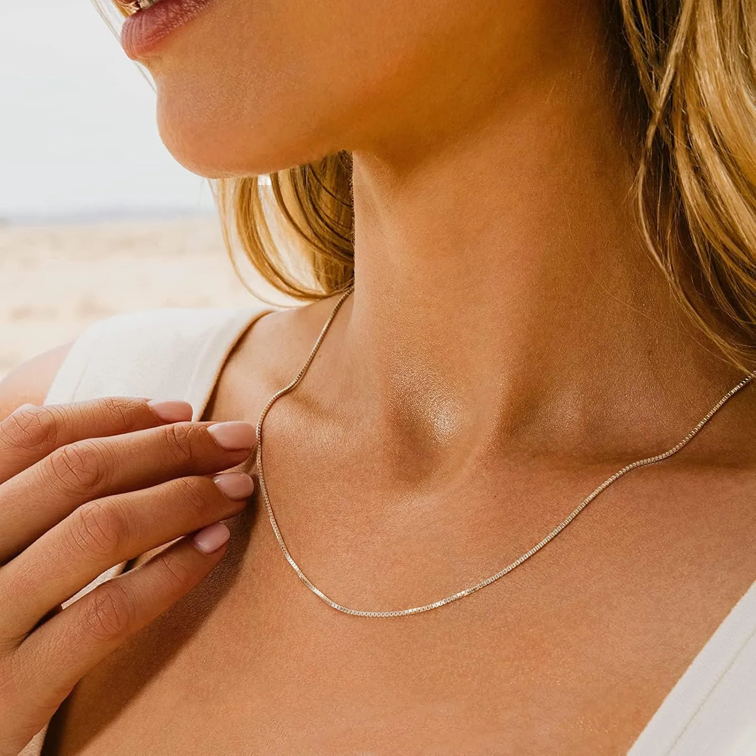 Matoa Solid 925 Sterling Silver Chain 1mm Italian Box Chain Necklace for Women, Thin & Strong Necklace Chain 16/18/20/22/24 Inch