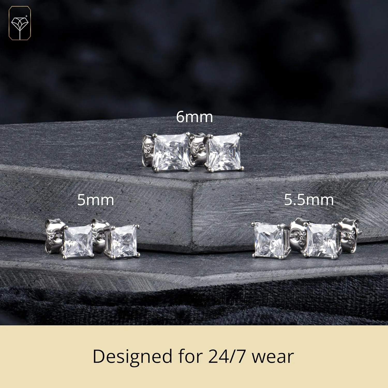 MAX   STONE Plated Sterling Silver Cubic Zirconia Stud Earrings (Round & Princess)