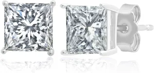 MAX   STONE Plated Sterling Silver Cubic Zirconia Stud Earrings (Round & Princess)