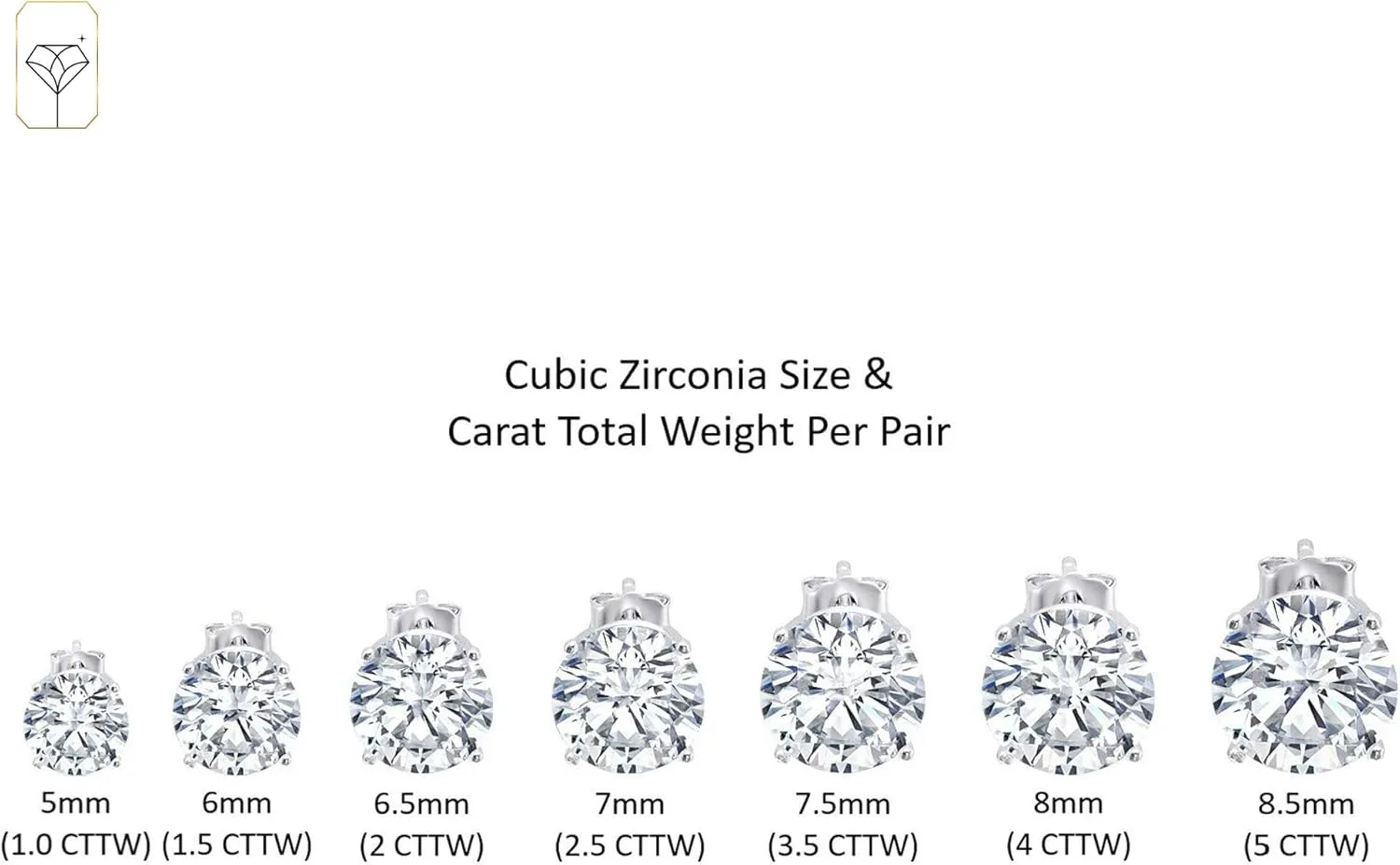 MAX   STONE Plated Sterling Silver Cubic Zirconia Stud Earrings (Round & Princess)