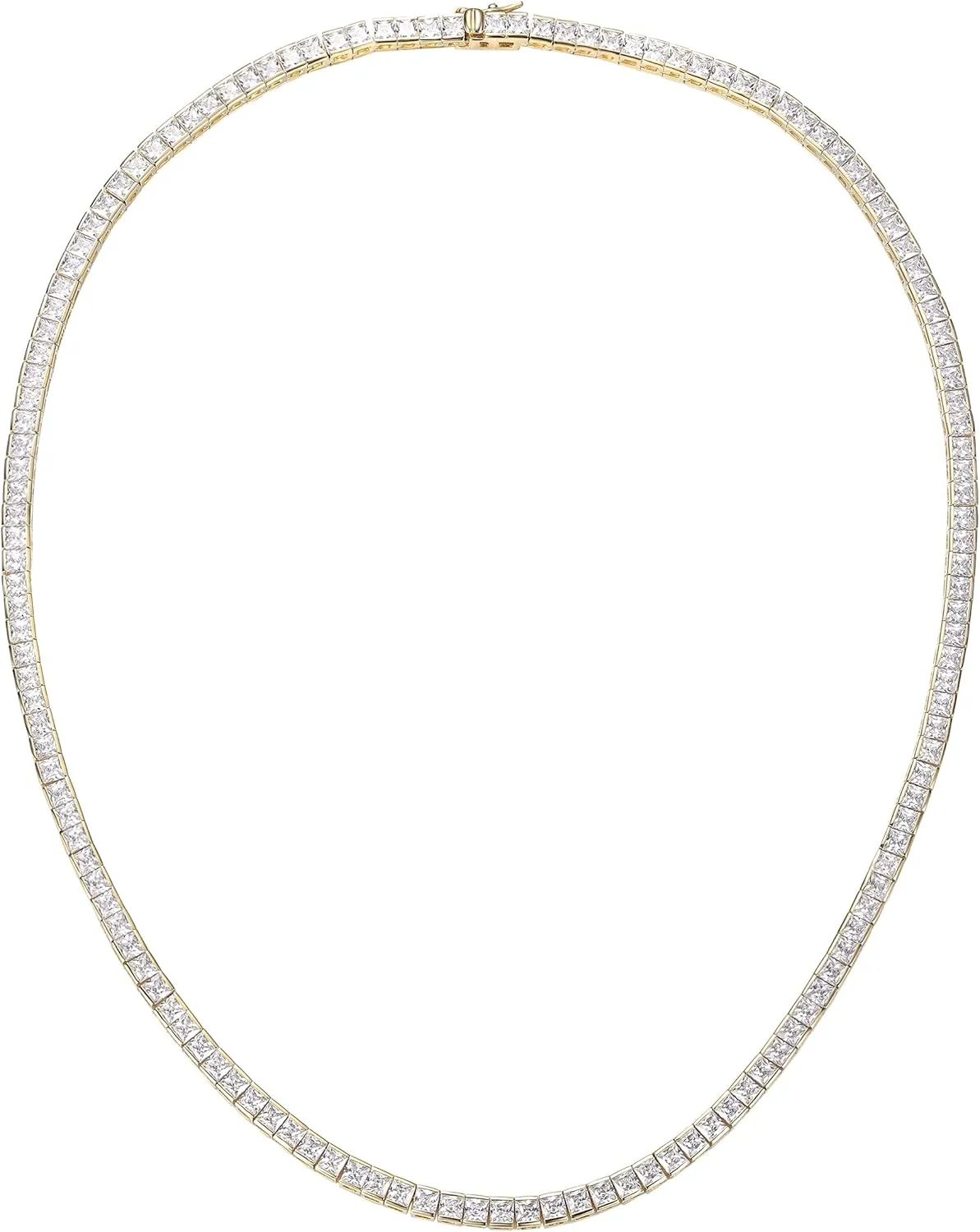 MDFUN Tennis Necklace 18K White Gold/Yellow Gold Plated | 3.0mm Square Cubic Zirconia Cut Bezel Setting Faux Diamond Tennis Chain Choker for Women and Men 16-24 inches