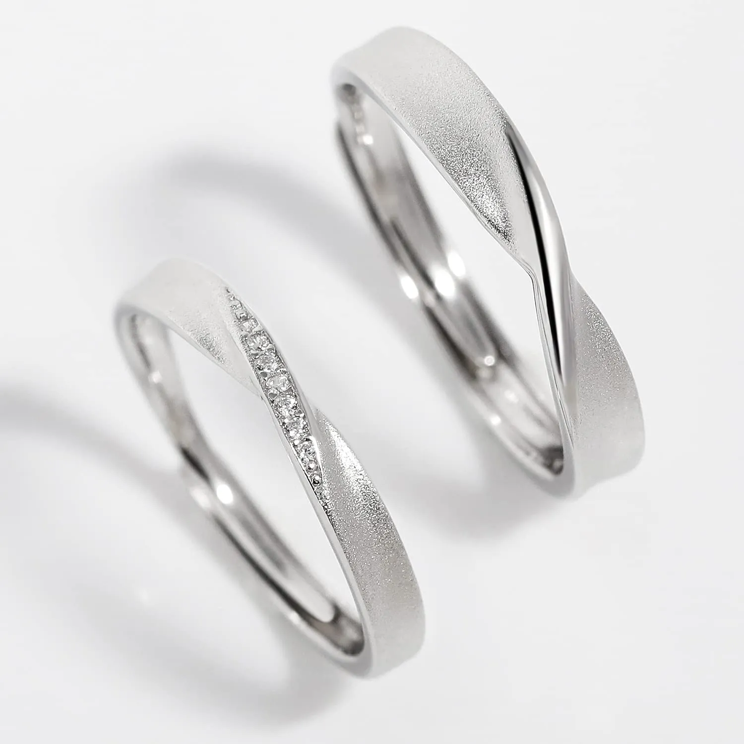 Meissa Couple Rings Adjustable Simple Men's and Women's Twist Couple Band Diamond Ring Open Back Matching Her Him (3.1mm Width)