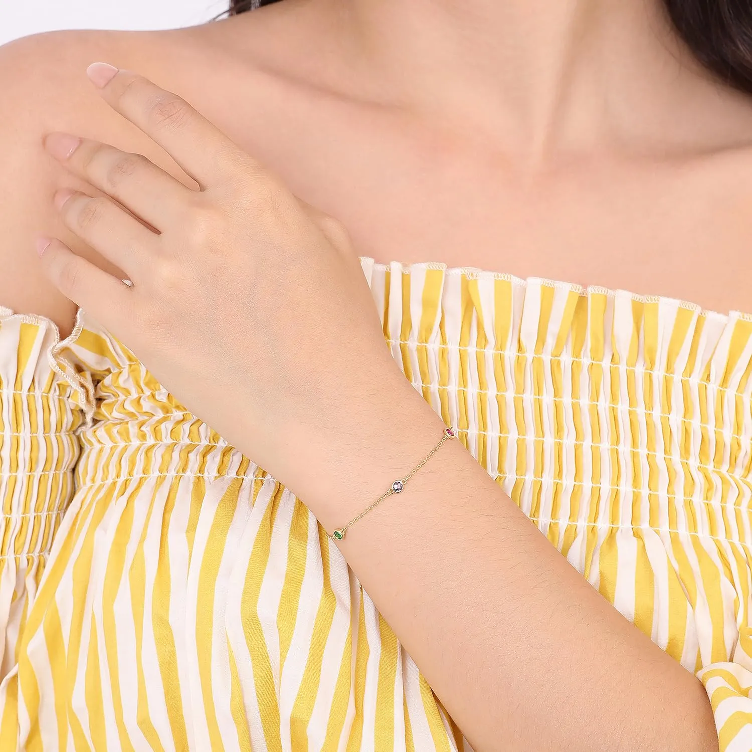 Meissa Gold Bracelets for Women Stackable Friendship Bracelets Dainty Colorful Birthstone Hand Chain 925 Sterling Silver Adjustable Trendy Bracelet Cute Jewelry, Gold