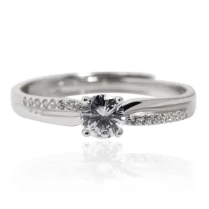 Meissa Silver Couple Rings Dainty Diamond Adjustable Ring Simple Men's and Women's Twist Couple Band Matching Promise Ring (2.9mm With Stones)