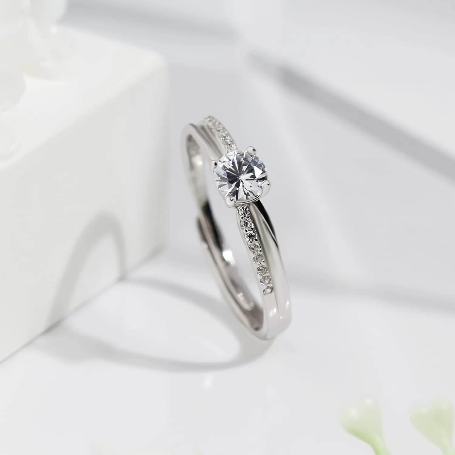 Meissa Silver Couple Rings Dainty Diamond Adjustable Ring Simple Men's and Women's Twist Couple Band Matching Promise Ring (2.9mm With Stones)