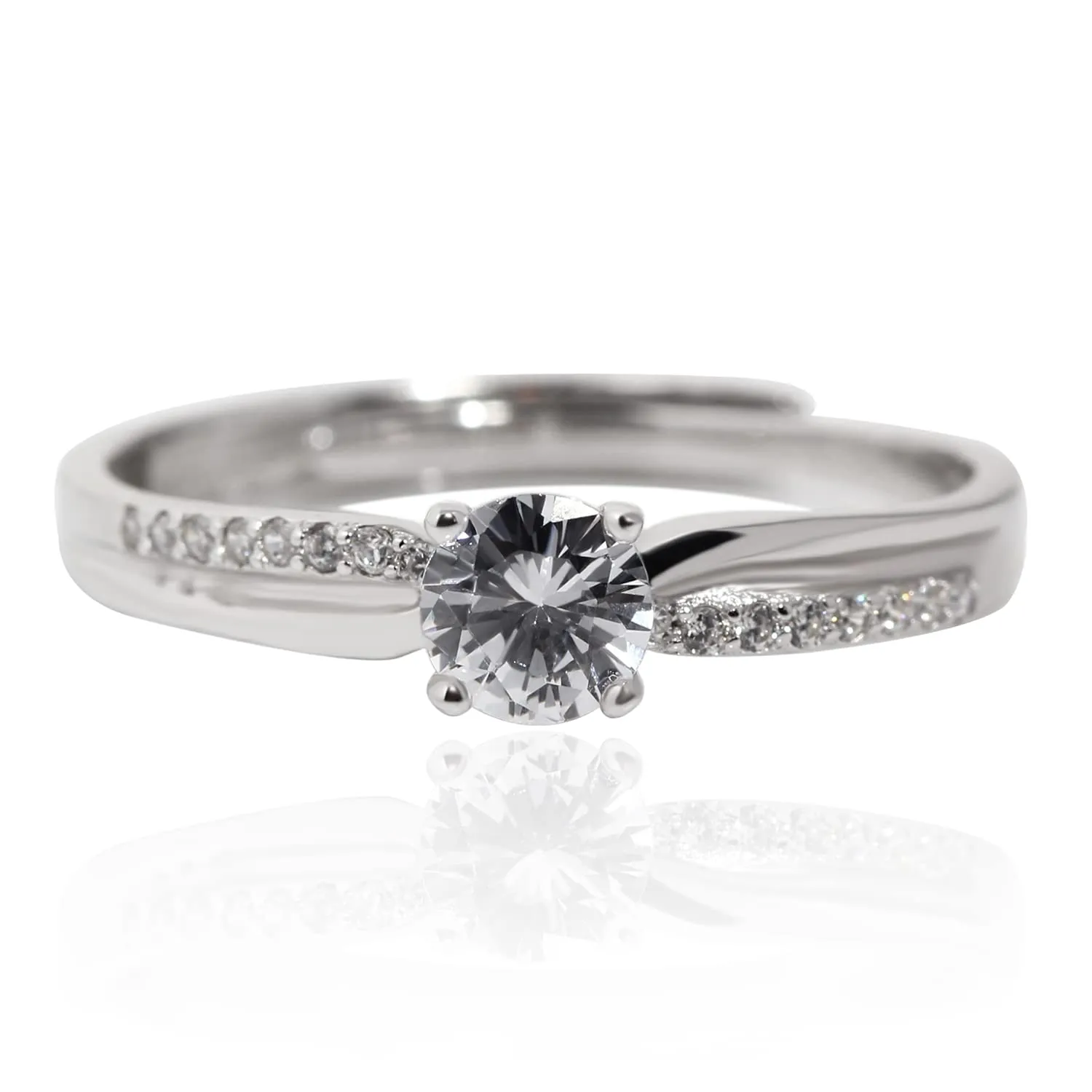 Meissa Silver Couple Rings Dainty Diamond Adjustable Ring Simple Men's and Women's Twist Couple Band Matching Promise Ring (2.9mm With Stones)