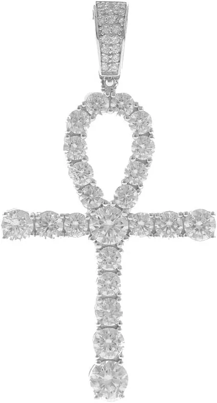 Men's 4mm Real Solid 925 Sterling Silver Tennis Chain Iced Out Tennis Necklace & Bling Cubic Zirconia Egyptian ANKH Cross Pendant Chain 16-30 inches