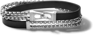 Men's Classic Double Wrap Leather and Box Chain Bracelet