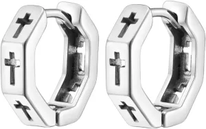 Men's Hypoallergenic Stainless Steel Hollow Cross Huggie Hoop Earrings for women men,Titanium Steel Dainty Huggy Hoop Male Cartilage Cross Earrings,Unisex Silver Color Unique Hooped Hug Earrings