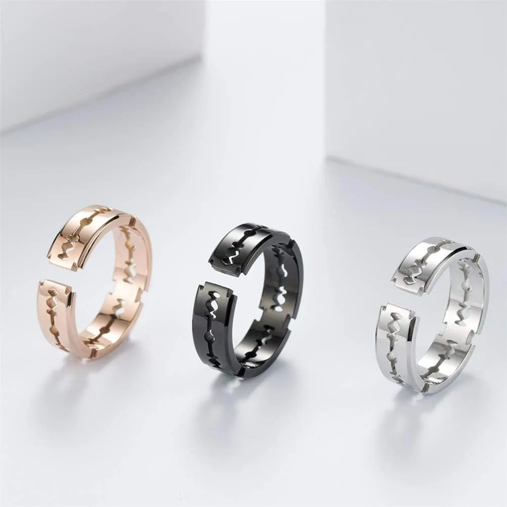 Men's Simple Stainless Steel Silver/Black/Rose Gold Gothic Double Edge Blades Biker Ring