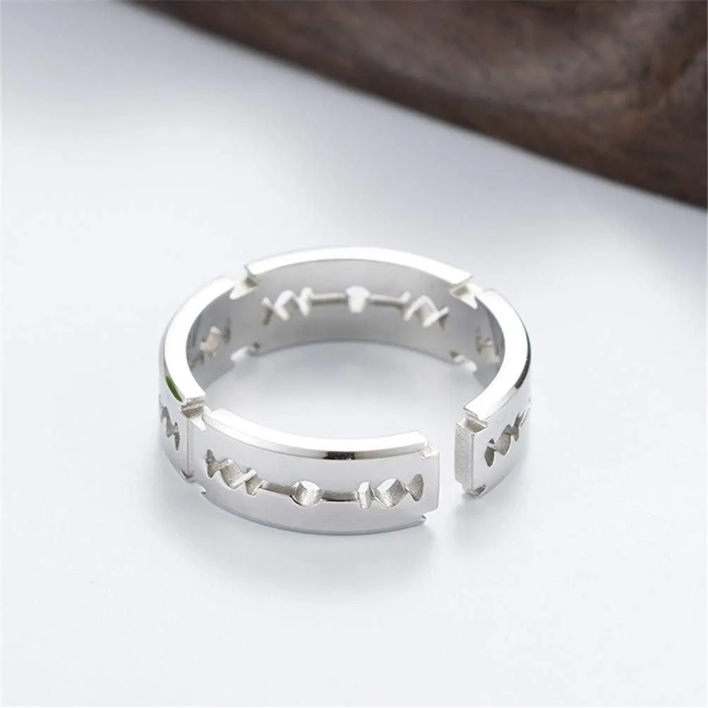 Men's Simple Stainless Steel Silver/Black/Rose Gold Gothic Double Edge Blades Biker Ring