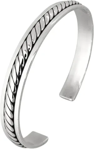 Men's Solid 925 Sterling Silver Bangle, Classic Silver Cuff Bracelet