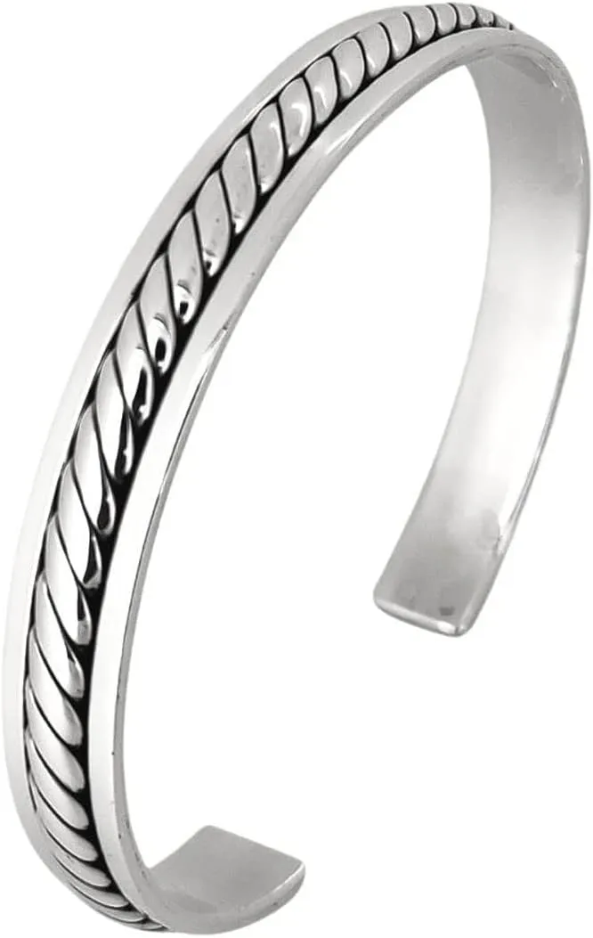 Men's Solid 925 Sterling Silver Bangle, Classic Silver Cuff Bracelet