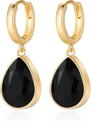 Mesovor Crystal Huggie Hoop Earrings for Women, 18K Gold Plated Sparkling Crystal Water Drop Dangle Earrings Jewellery Gifts for Women Wife Mother Daughter